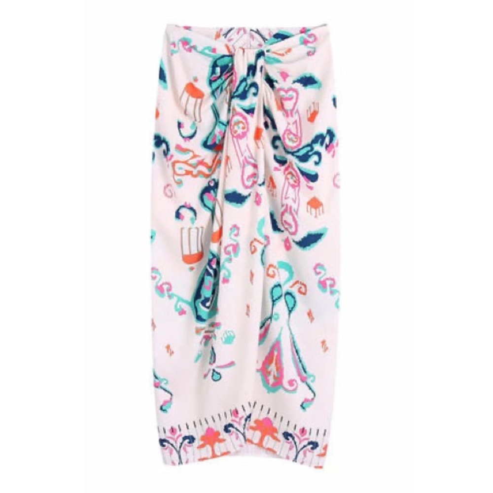 Zara Linen Tropical Wrap Skirt